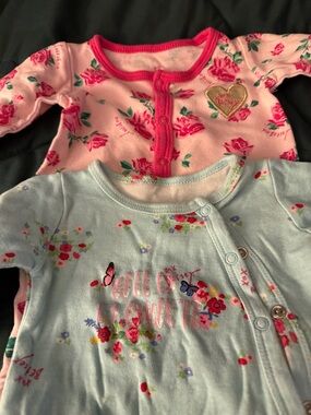 Betsy Johnson one piece small rompers one one green, one pink floral,